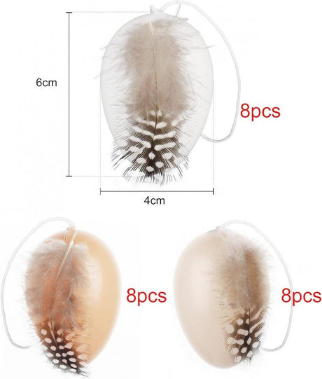 24 db húsvéti tojás függeszthetőre, tollas műanyag tojások, függeszthető és díszíthető - Outlet24