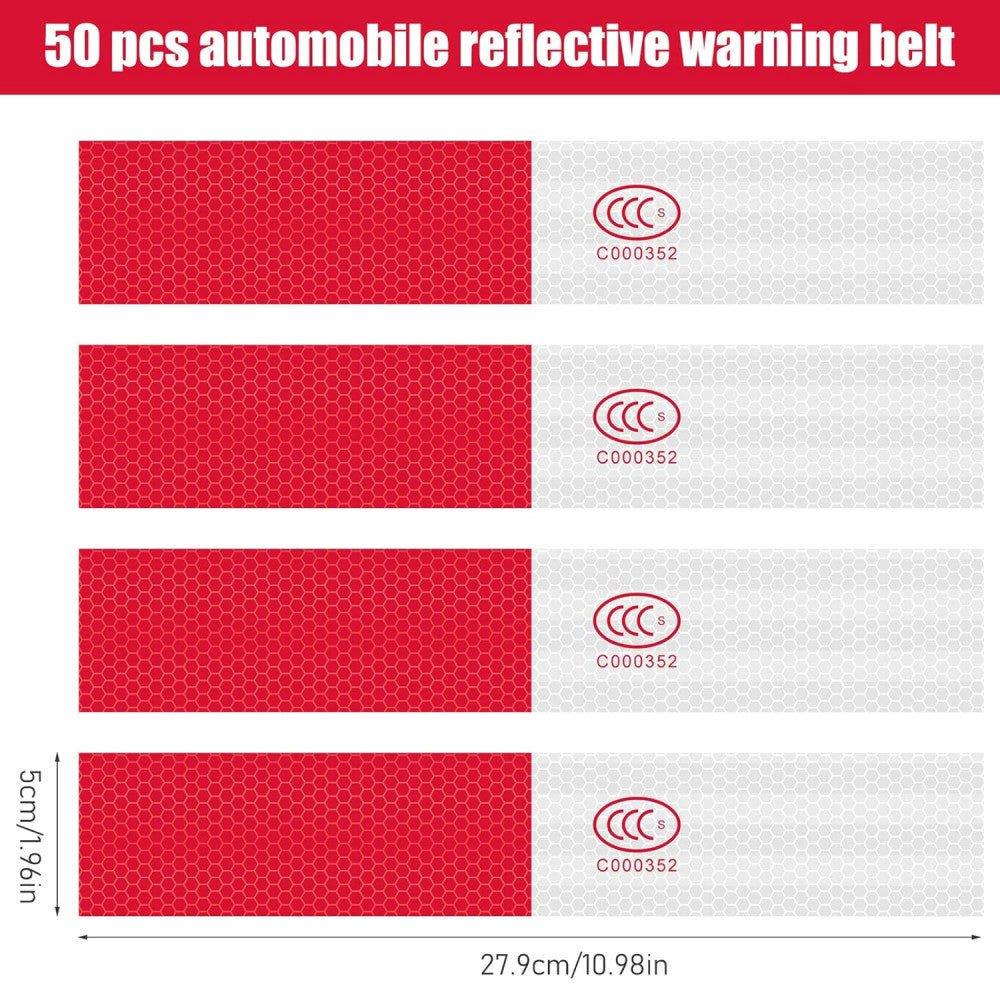 50 db Piros-Fehér Csíkos Öntapadó Fényvisszaverő Szalag, Figyelmeztető Jelölés Kamionokhoz és Pótkocsikhoz, 5 x 27.9 cm - Outlet24