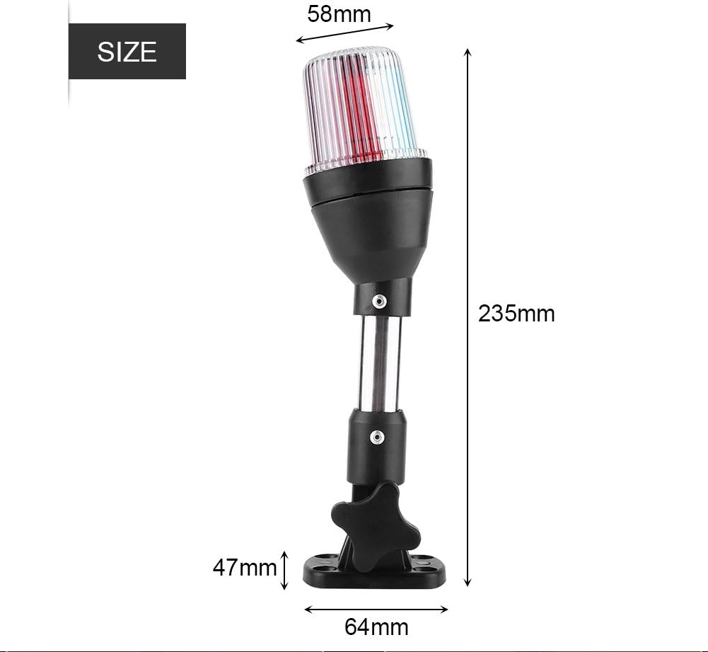 Keenso 12V LED hajózási jelzőfény, állítható talppal - piros/fehér/zöld - Image 5