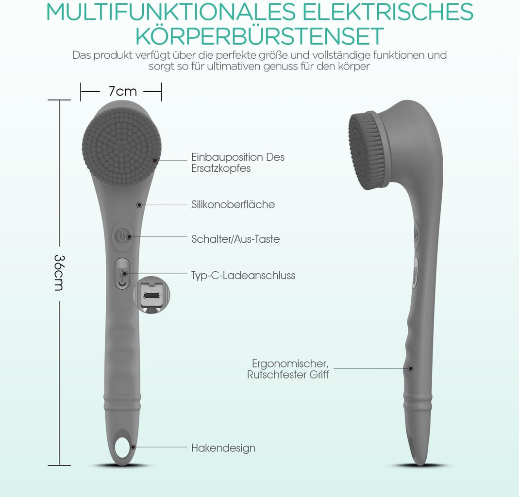 VOYOR elektromos hátsúroló kefe, vízálló, USB-tölthető, szürke - Image 7