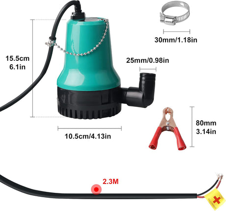 SWAWIS 12V-os Nagyteljesítményű Szennyvízszivattyú 4200L/h Medencékhez, Halastavakhoz - Image 2