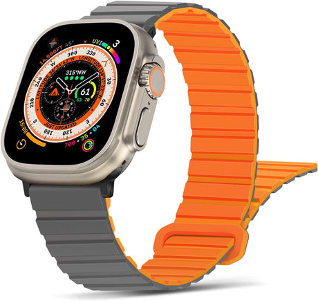 Szilikon szíj Apple Watch mágneses csattal - 38-49mm, szürke-narancs - Image 1