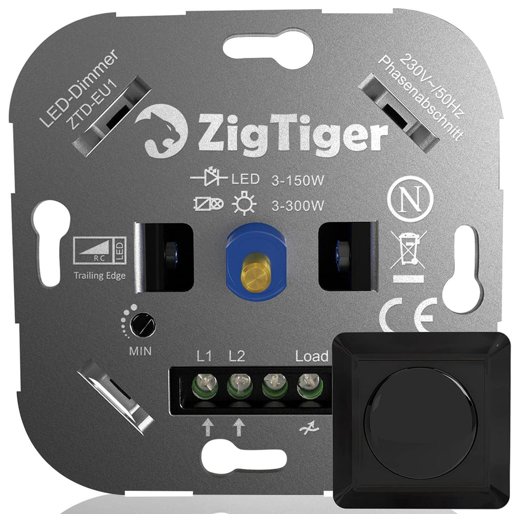 Zigtiger LED és Halogén Fényerőszabályzó Kapcsoló, Fekete - Outlet24