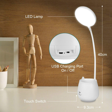 URAQT LED íróasztallámpa: érintős, tolltartós, USB-s, szemkímélő, állítható fényerő - Image 2