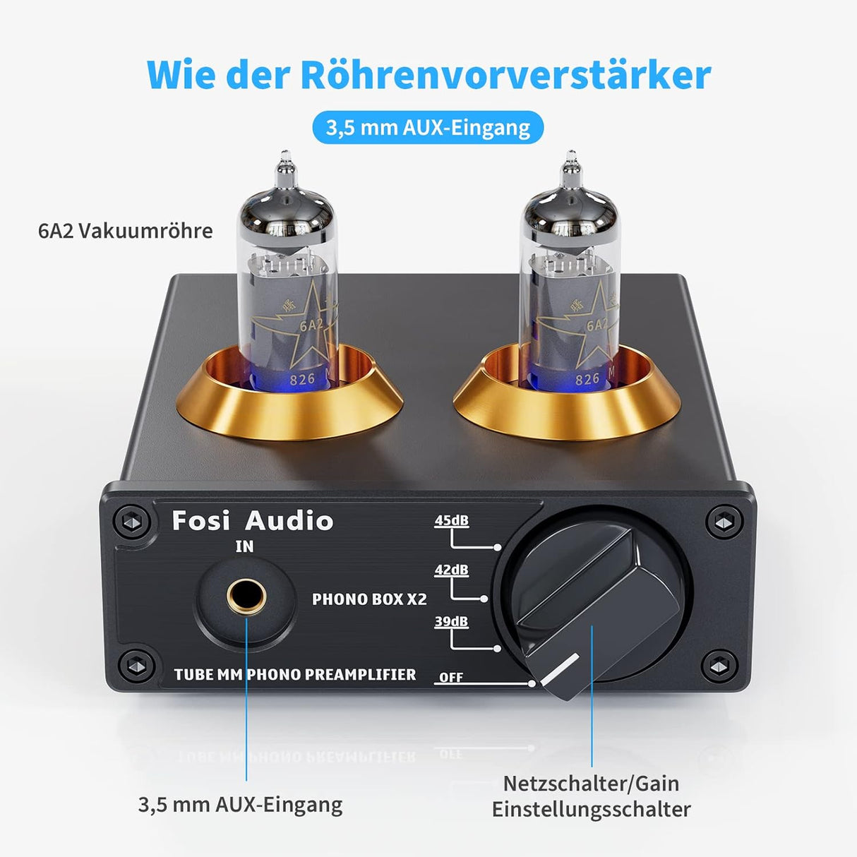 Fosi Audio BOX X2 MM lemezjátszó előerősítő, cserélhető csővel és erősítésszabályzóval - Image 2