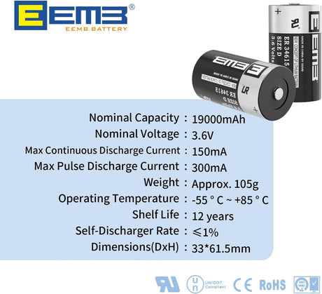 EEMB D típusú 3,6V nagy kapacitású lítium elem CNC gépekhez, 4 db - Image 2