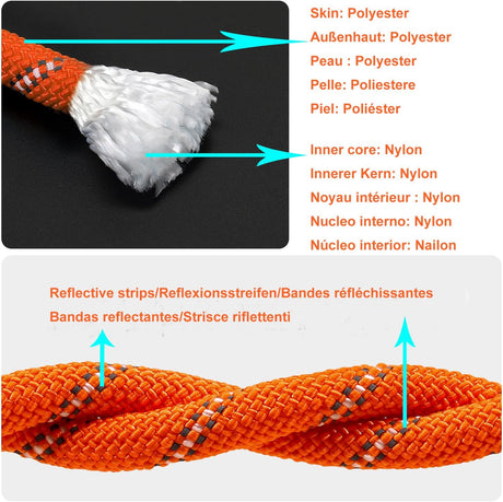 NorthPada 12mm-es 20 méteres narancssárga reflektív hegymászó kötél, mentéshez és csónakrögzítéshez - Image 2