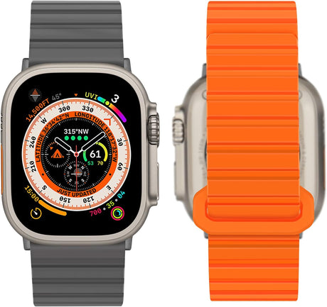 Szilikon szíj Apple Watch mágneses csattal - 38-49mm, szürke-narancs - Image 2