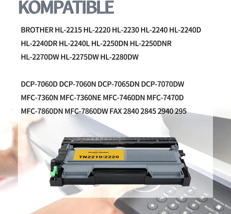 TN2220 (Fekete) & DR2200 Kompatibilis nyomtató dob és toner patronok Brother - Outlet24