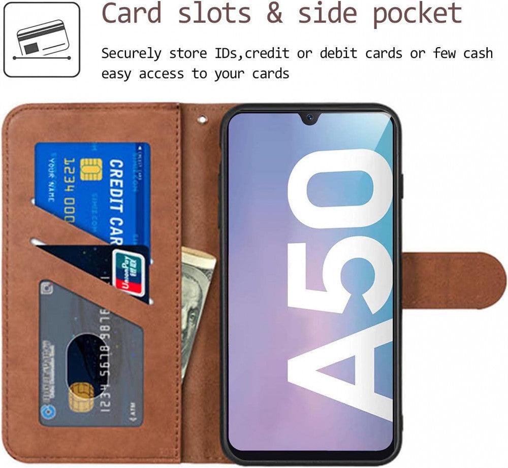 Szarvas Mintás PU+TPU Tok Samsung Galaxy A50/A50s/A30s - Barna, Állvánnyal, Mágneszárral - Outlet24