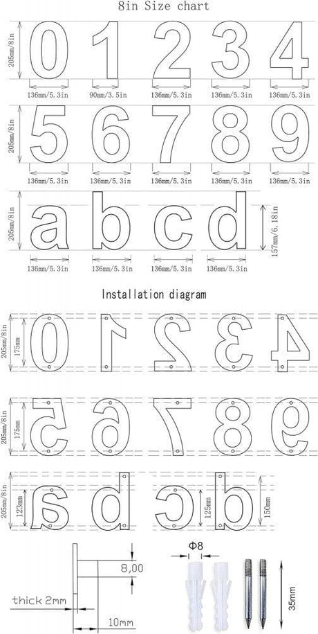 Rozsdamentes Acél házszám, Nagy Magasságú, Időjárás és Korrózióálló 20.5 cm "8"-es szám - Outlet24