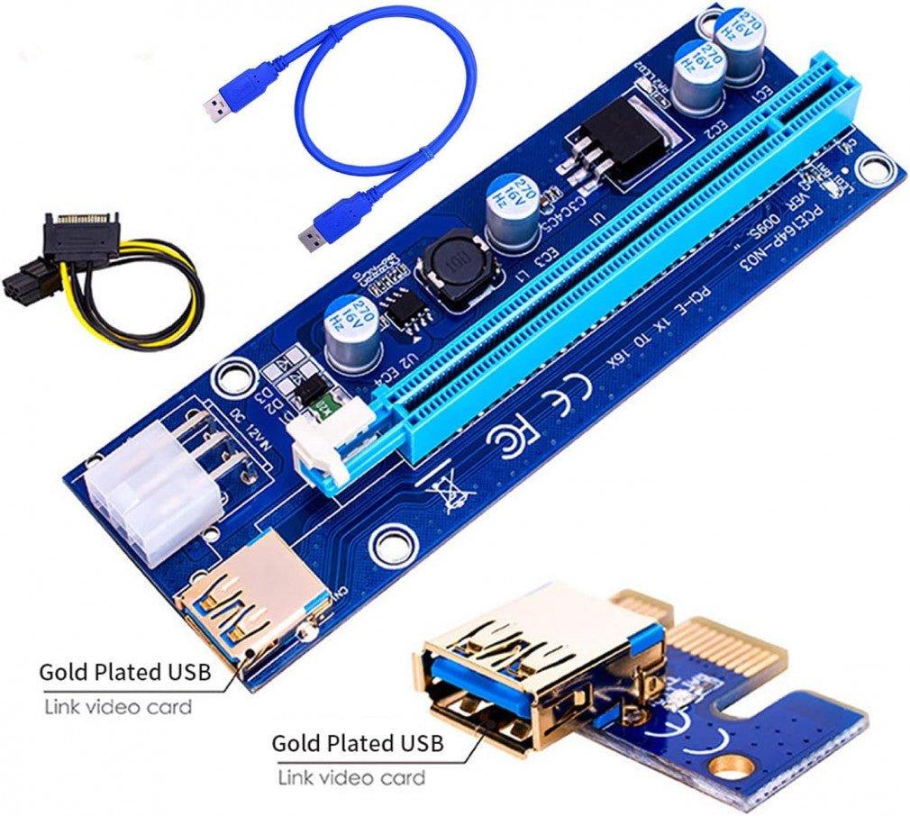 APKLVSR PCI-E Riser Adapter, USB 3.0 kábel, LED Grafikus Bővítés Kriptovaluta Bányászathoz - Outlet24