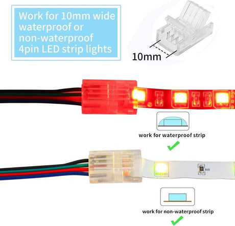 BZONE LED Szalagcsatlakozók 10 darab, 4 tűs, Vízálló és Nem Vízálló, 5050 RGB LED Szalagokhoz Újracsomagolt termék - Outlet24