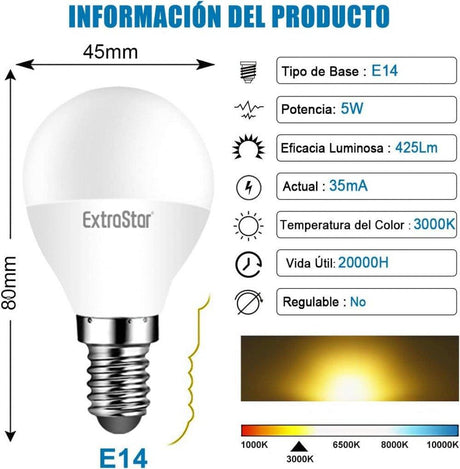 EXTRASTAR LED izzó E14, 5 W, 40 W ekvivalens, meleg fehér fény 3000 K, Újracsomagolt termék - Outlet24