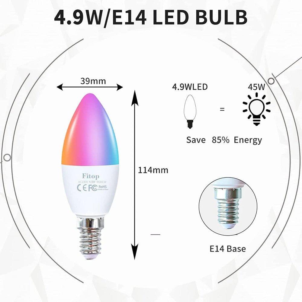 Fitop Alexa Okos LED Izzók E14, Szabályozható, WiFi, RGB 16M Szín, 4db Újracsomagolt termék - Outlet24