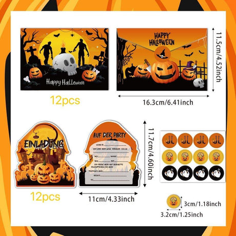 Halloween Meghívók 12 Szett Partira, Borítékokkal és Matricákkal - Outlet24