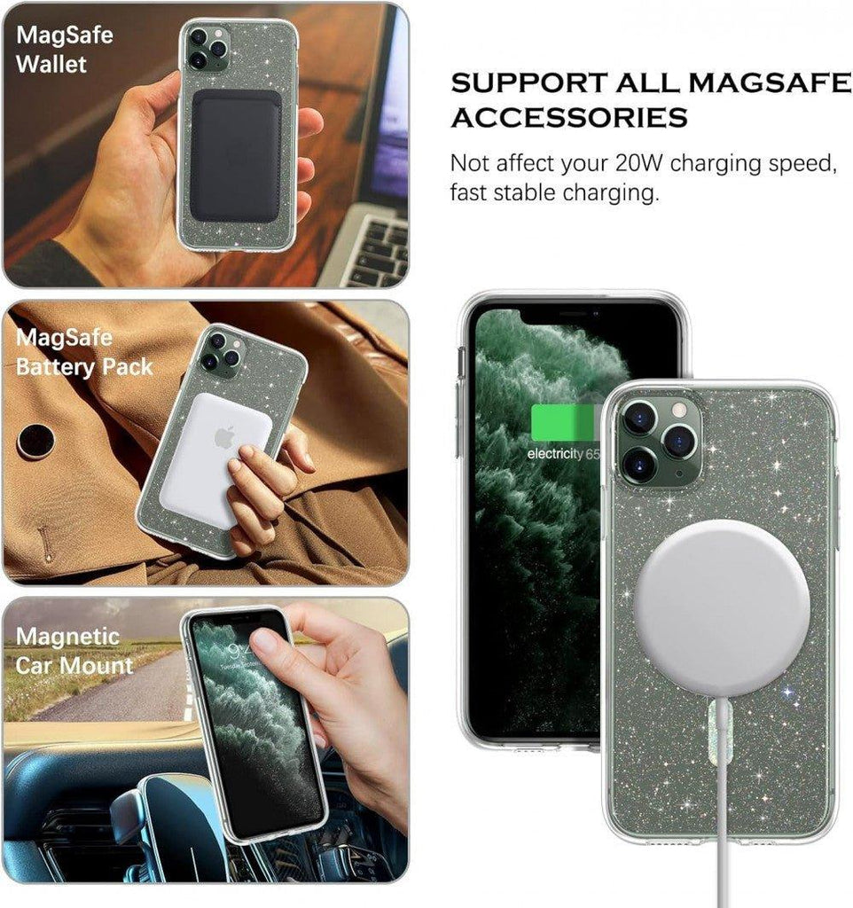 iPhone 11 Pro Magsafe Kompatibilis Szilikon Tok, Glitteres, Csillogó (Átlátszó) - Outlet24