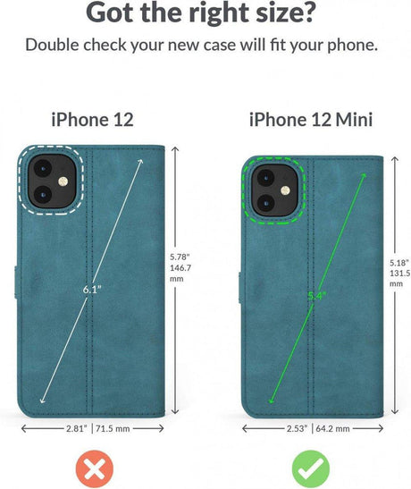 iPhone 12 Mini Bőr Pénztárcás tok, Kártyatartóval és Kitámasztóval (Türkizkék) - Outlet24