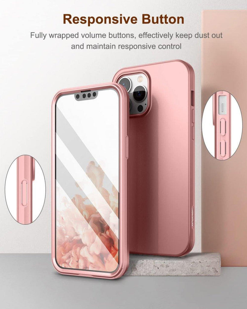 iPhone 13 Pro Szilikon Tok Beépített Képernyővédővel (Rosegold) - Outlet24