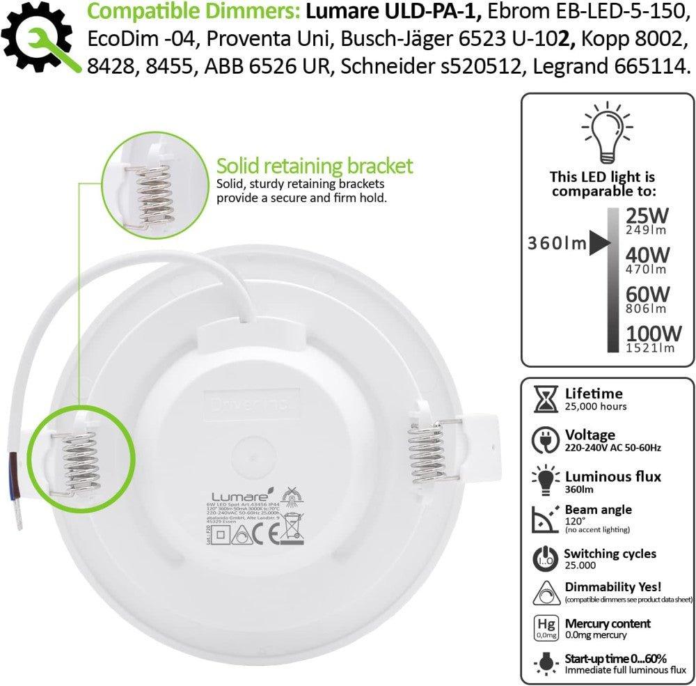 LED süllyesztett spot szabályozható 6W IP44 fröccsenésálló, 26mm beépítési mélység, kerek, meleg fehér 3000K - Újracsomagolt termék - Outlet24