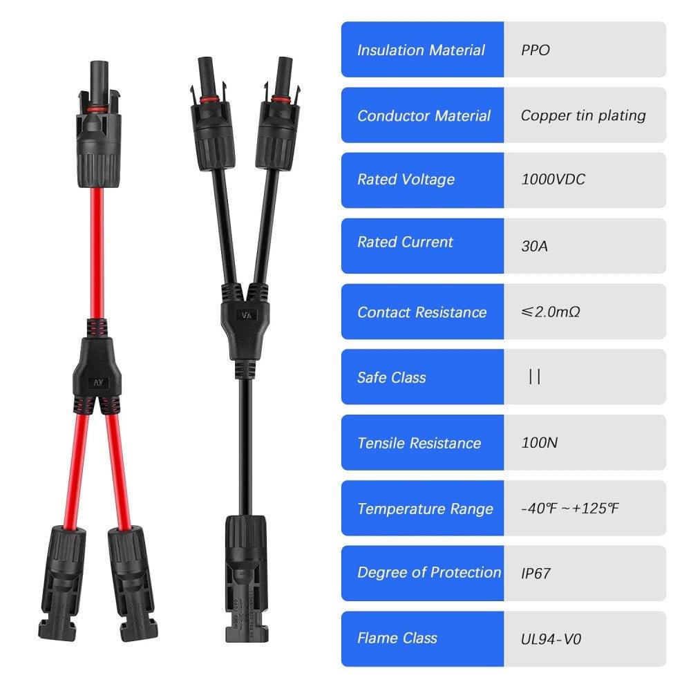 Napelemes Kábel Y Aljzattal, PV Paralel Adapter, Fotovoltaikus Csatlakozó, 30A (1 piros +1 fekete) Újracsomagolt termék - Outlet24