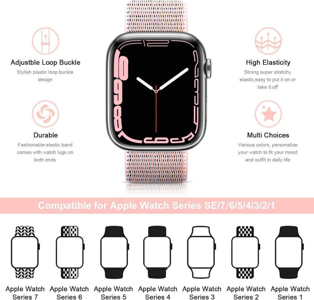 Nylon Sport Szíj Apple Watch-hoz, Állítható Légáteresztő Női/Férfi Fonott Pánt (44/45mm) Rózsaszín - Outlet24